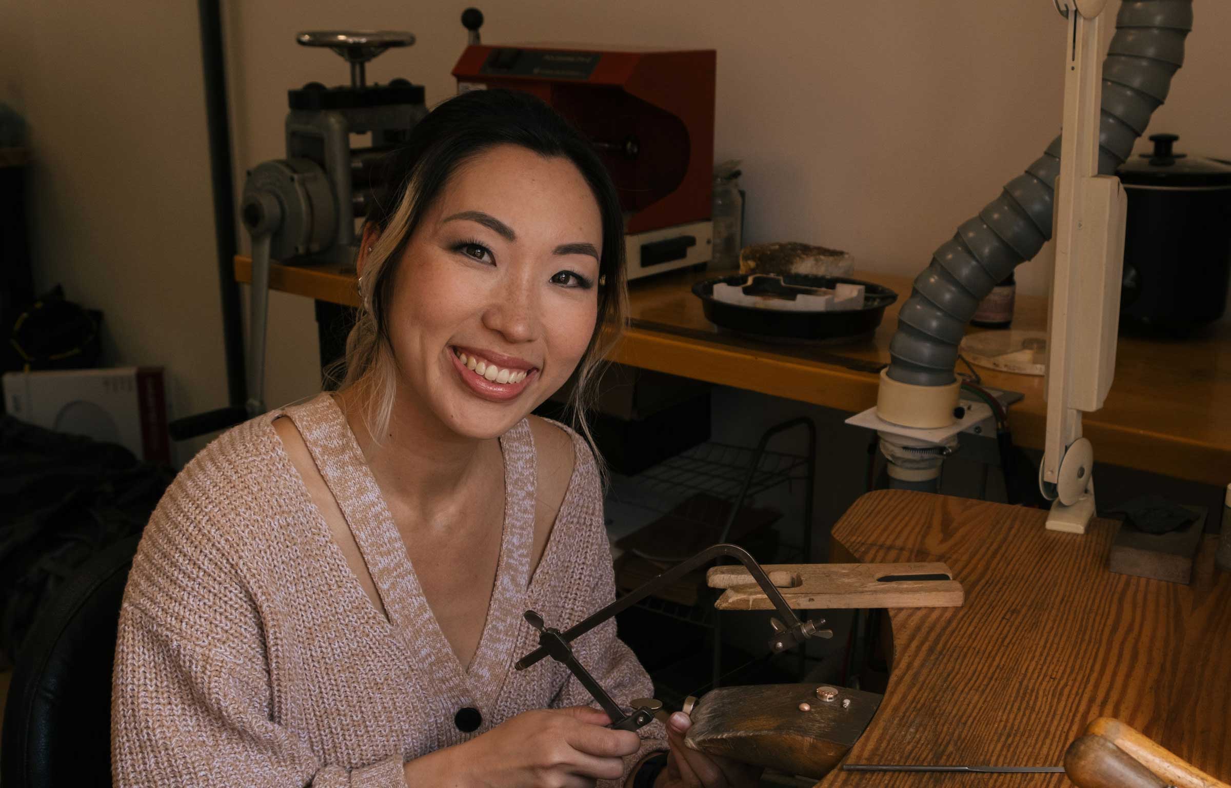 Fairina Cheng in the jewellery workshop