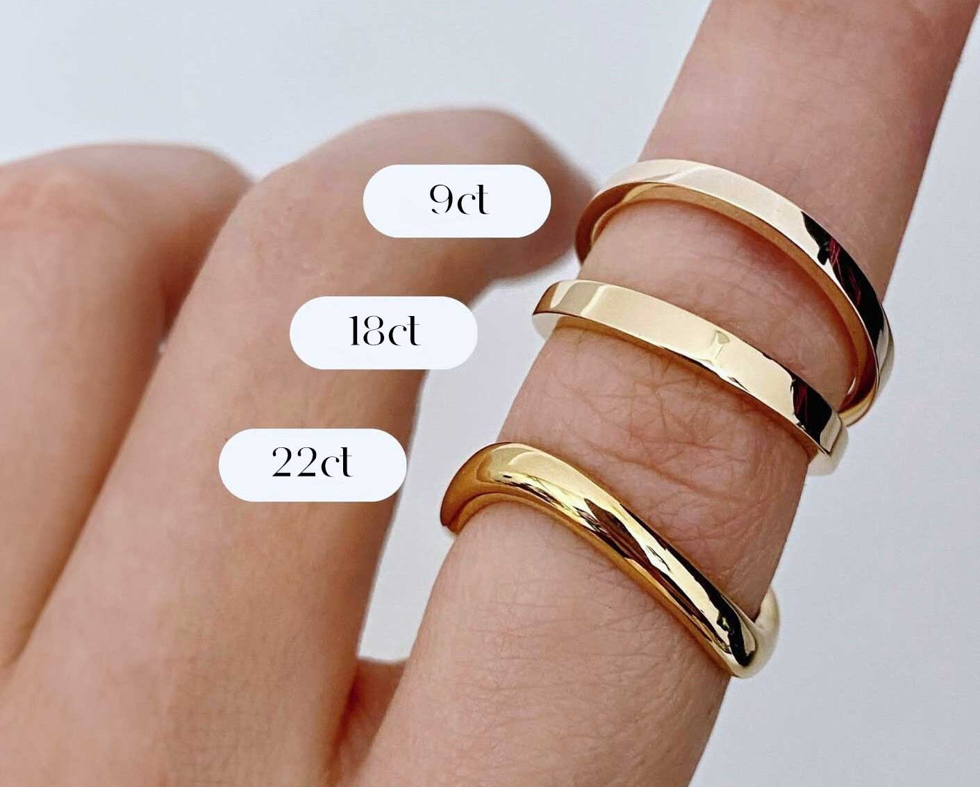 Comparing 9ct, 18ct and 22ct gold rings