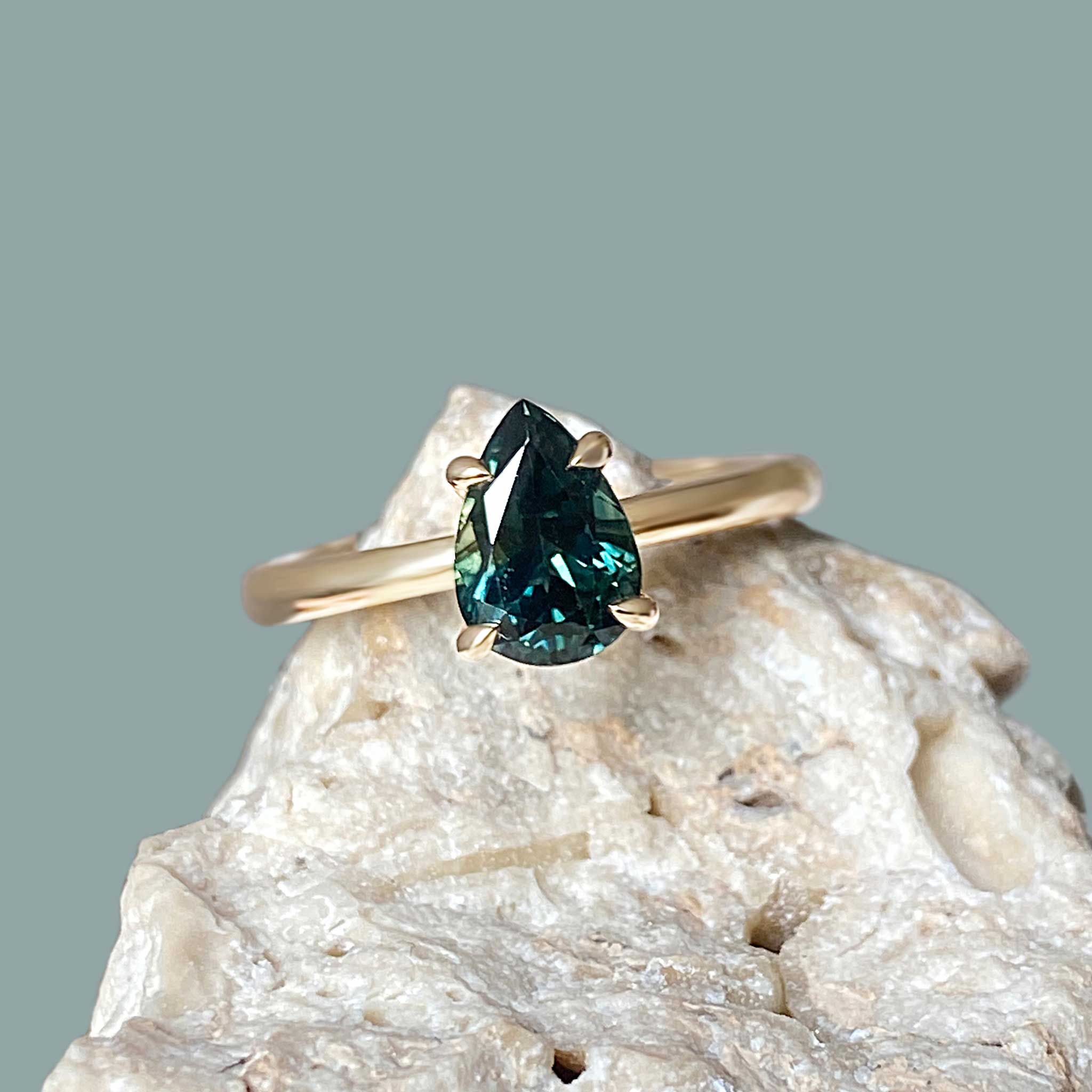 Australian teal green blue parti sapphire engagement ring