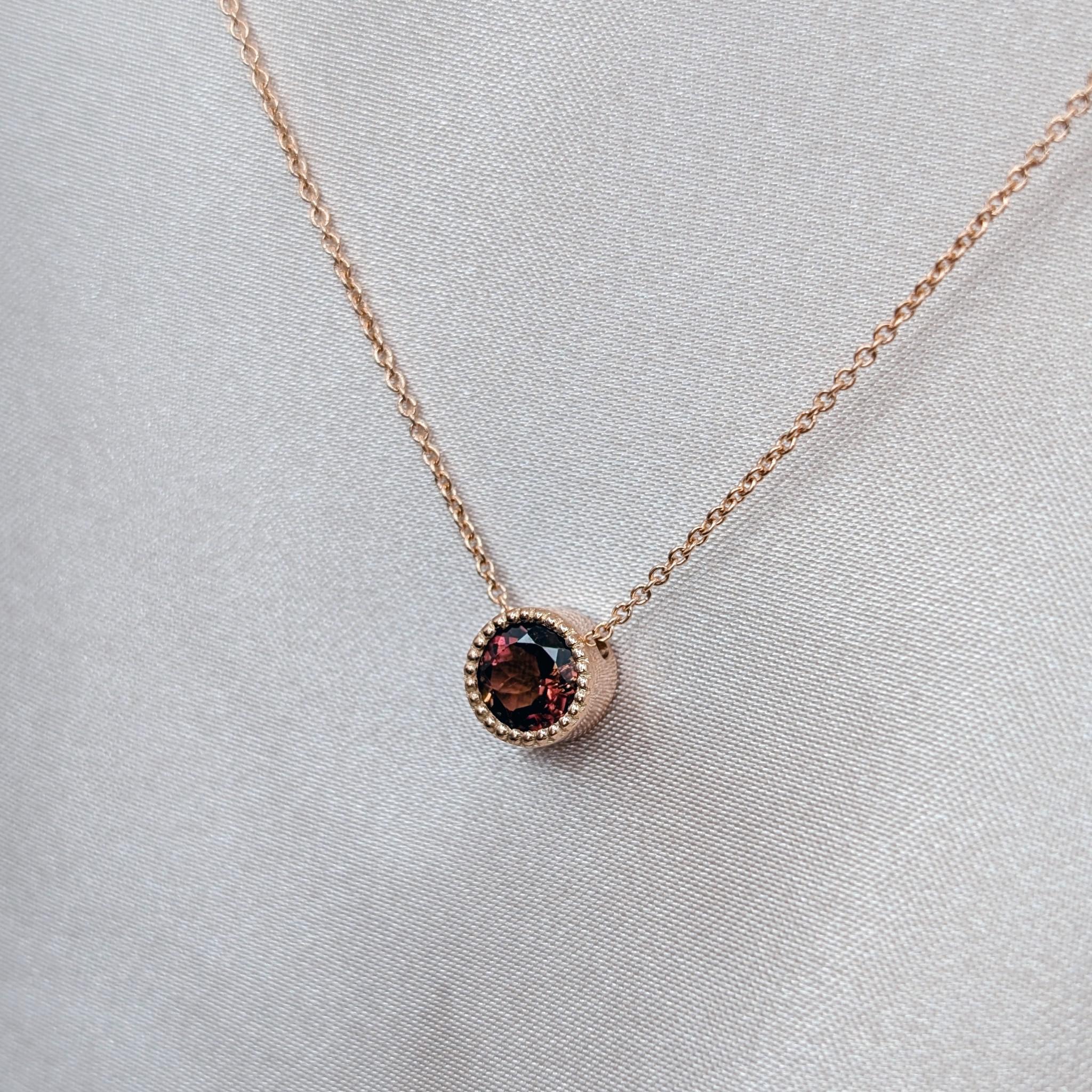 Autumn bicolour tourmaline gemstone with millgrain