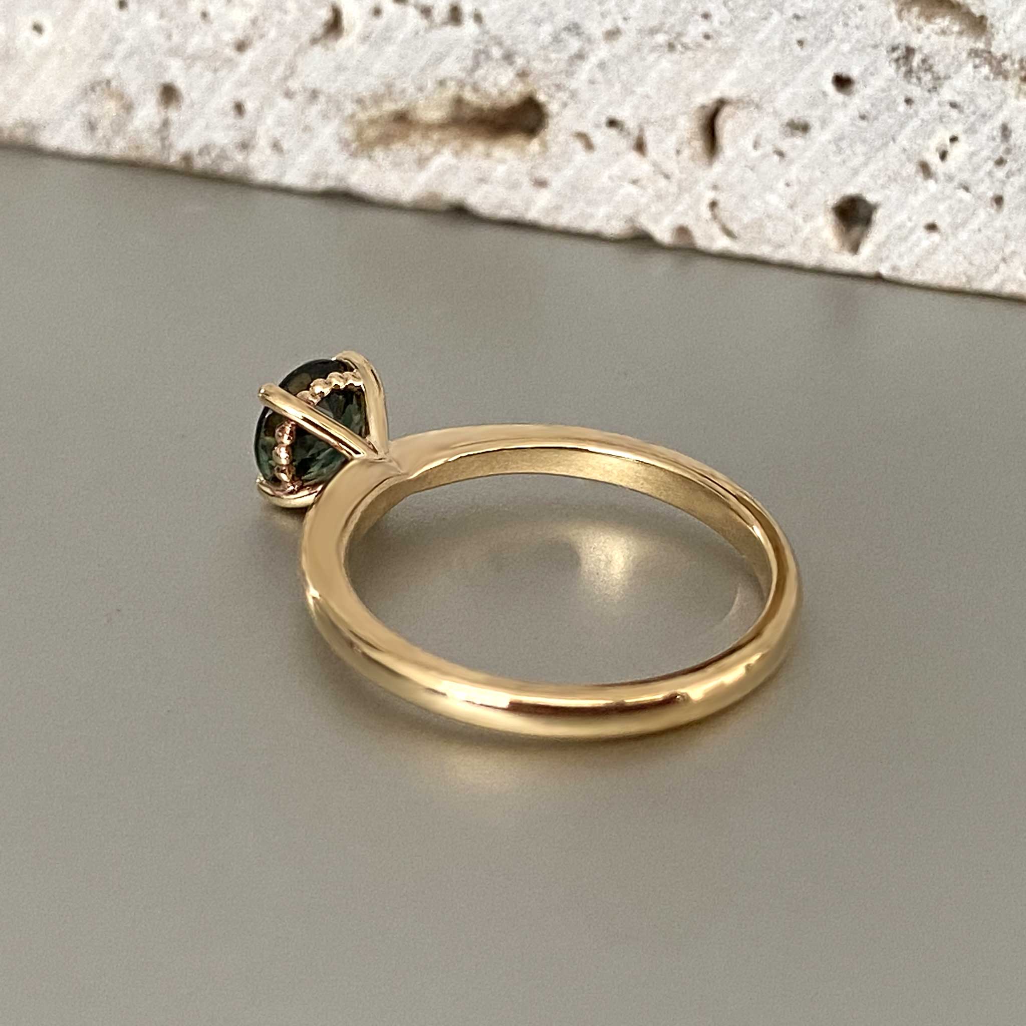 Green sapphire engagement ring, made in Australia