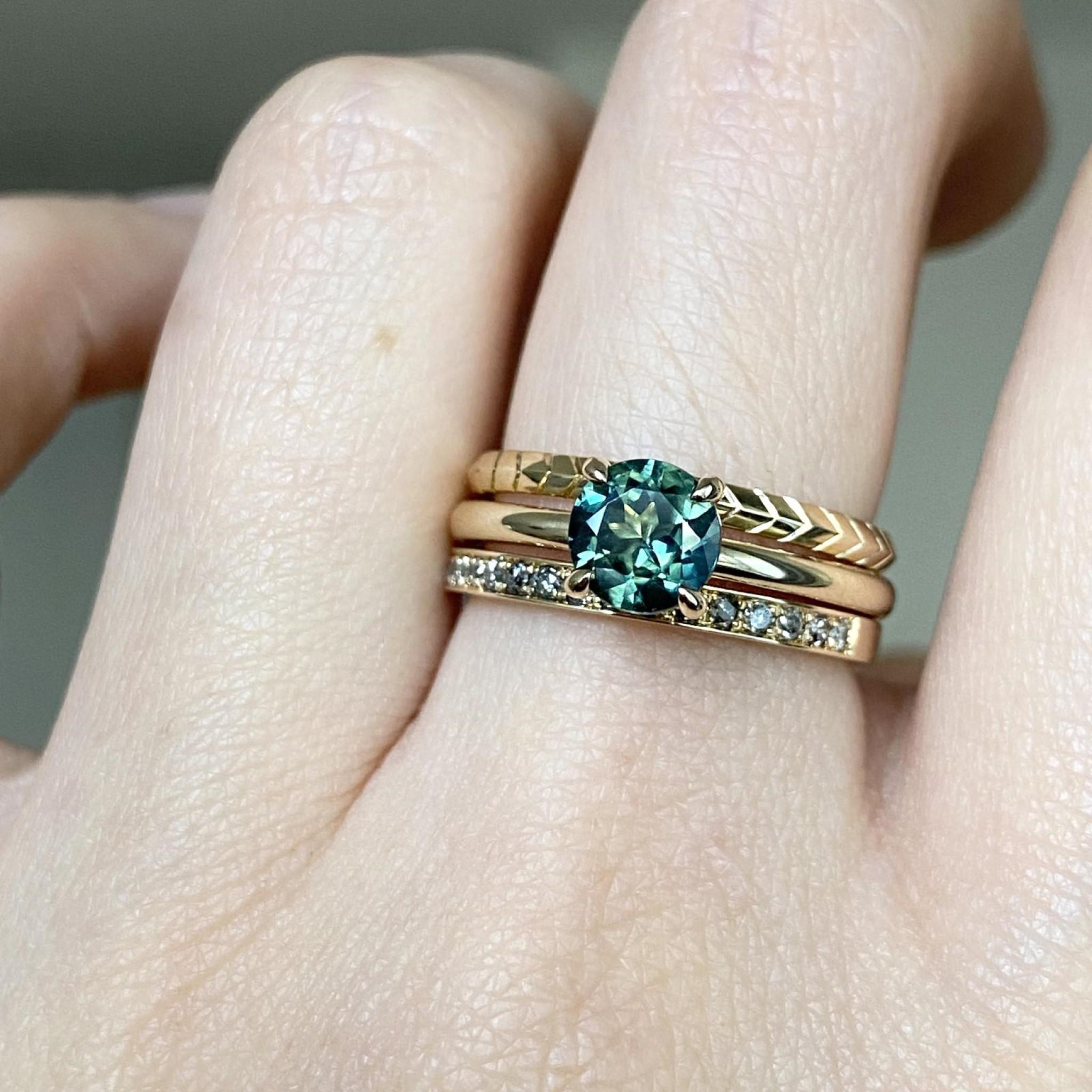 Hand engraved sapphire ring stack