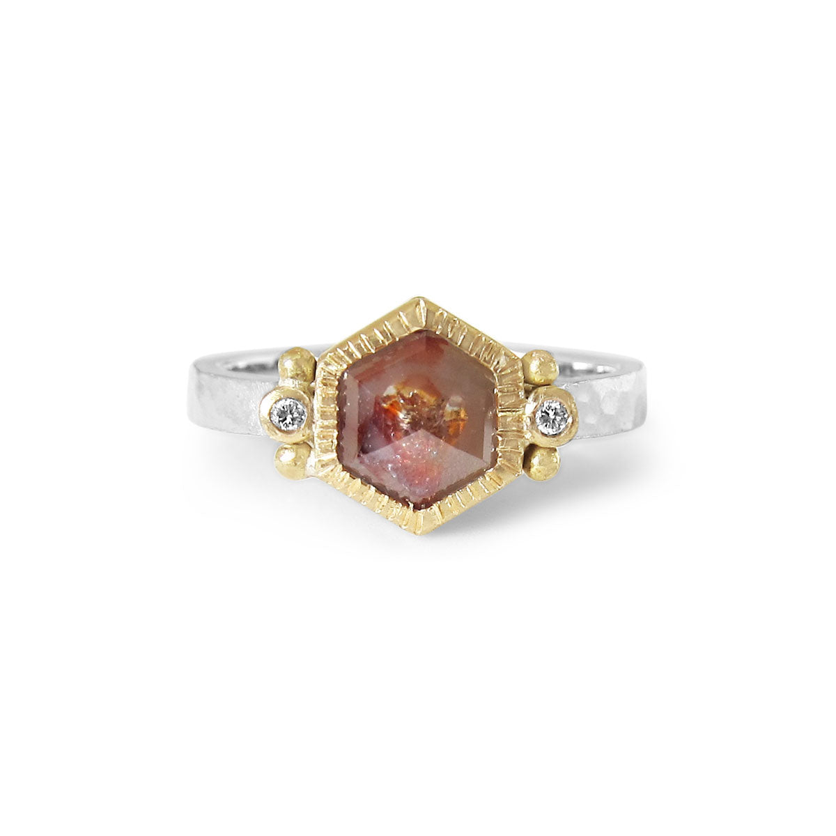 Hexagon rose cut white gold yellow gold ring