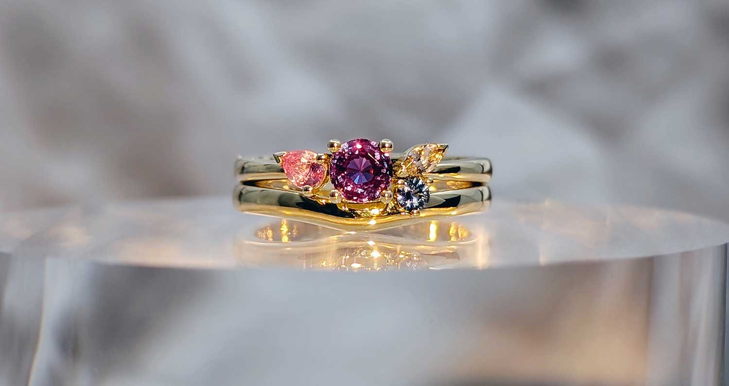 Lab created cluster ring with alexandrite in Australian gold