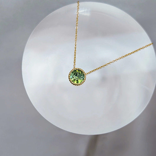 Minimalist bicolour green tourmaline necklace for October birthday gift