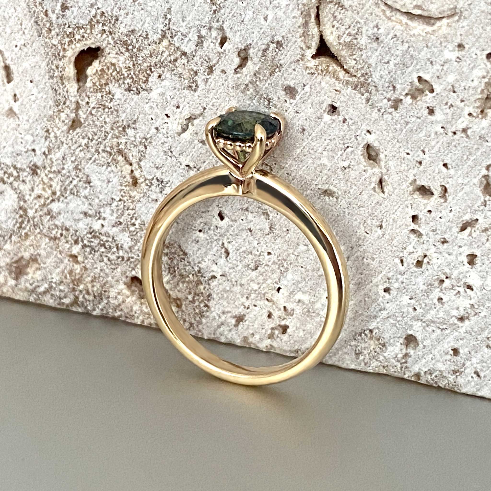 Round solitaire Australian sapphire engagement ring