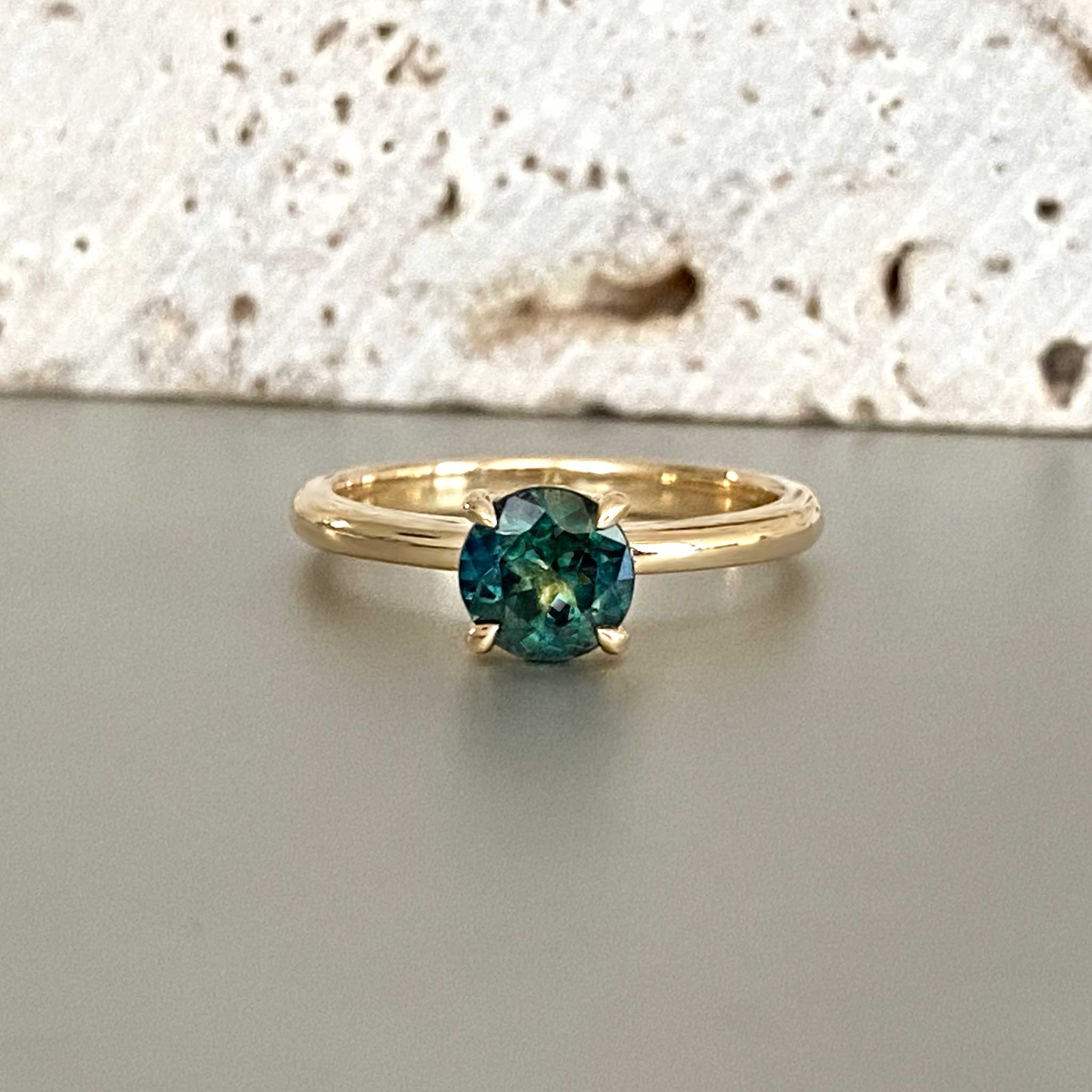 Teal blue green Australian sapphire simple engagement ring
