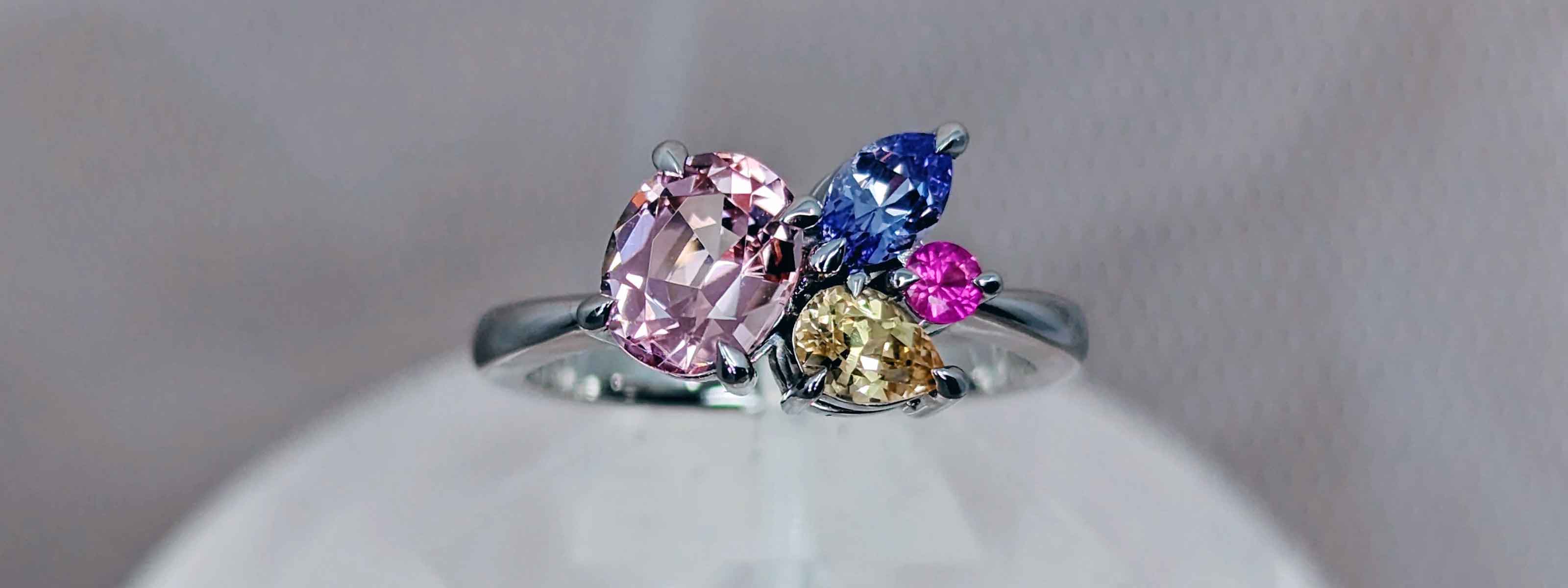 Unique jewellery made in Sydney - Tourmaline, sapphire and platinum cluster ring