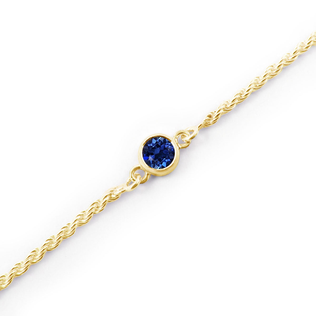 Yellow gold lab grown blue sapphire September birthstone bracelet