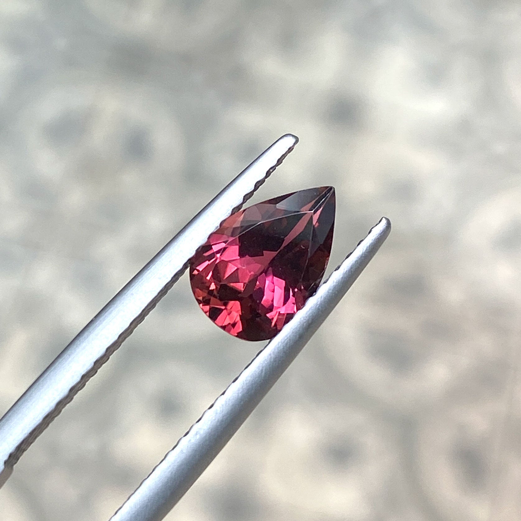 Pear shaped wine red tourmaline gemstone