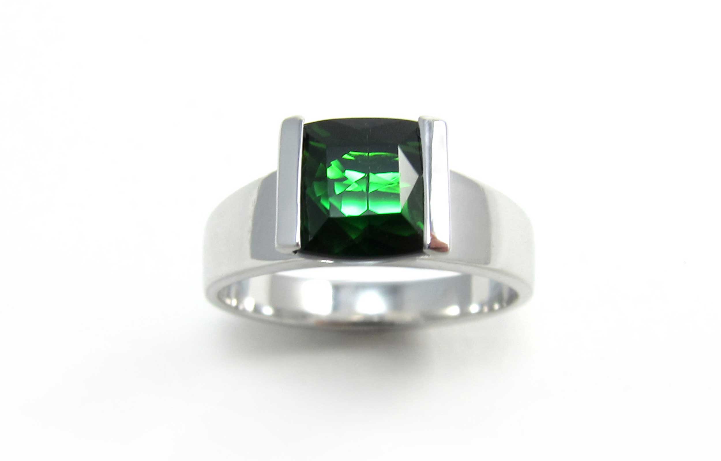 Green tourmaline white gold fish engagement ring