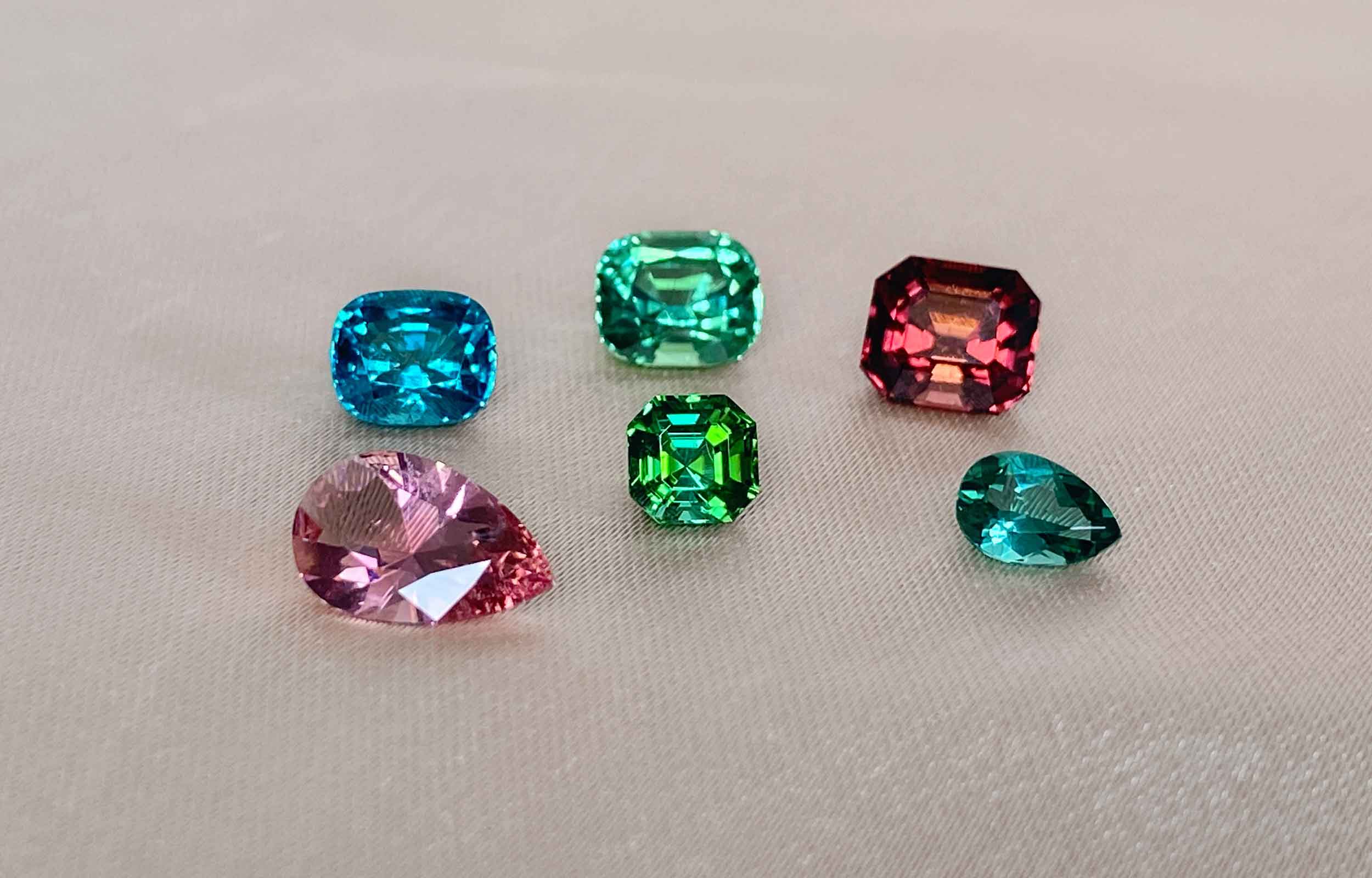 Neon blue, pink and green tourmaline gemstones