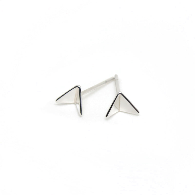 geometric paper planes silver stud earrings details