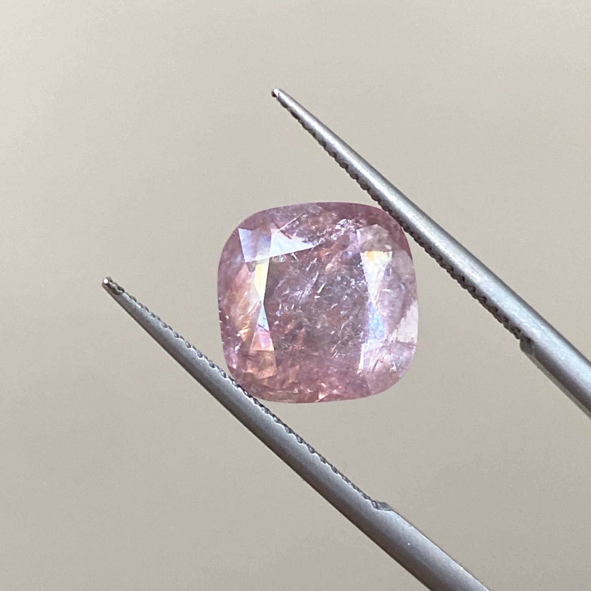 sparkly cushion cut Australian Hart’s Range zircon in pink