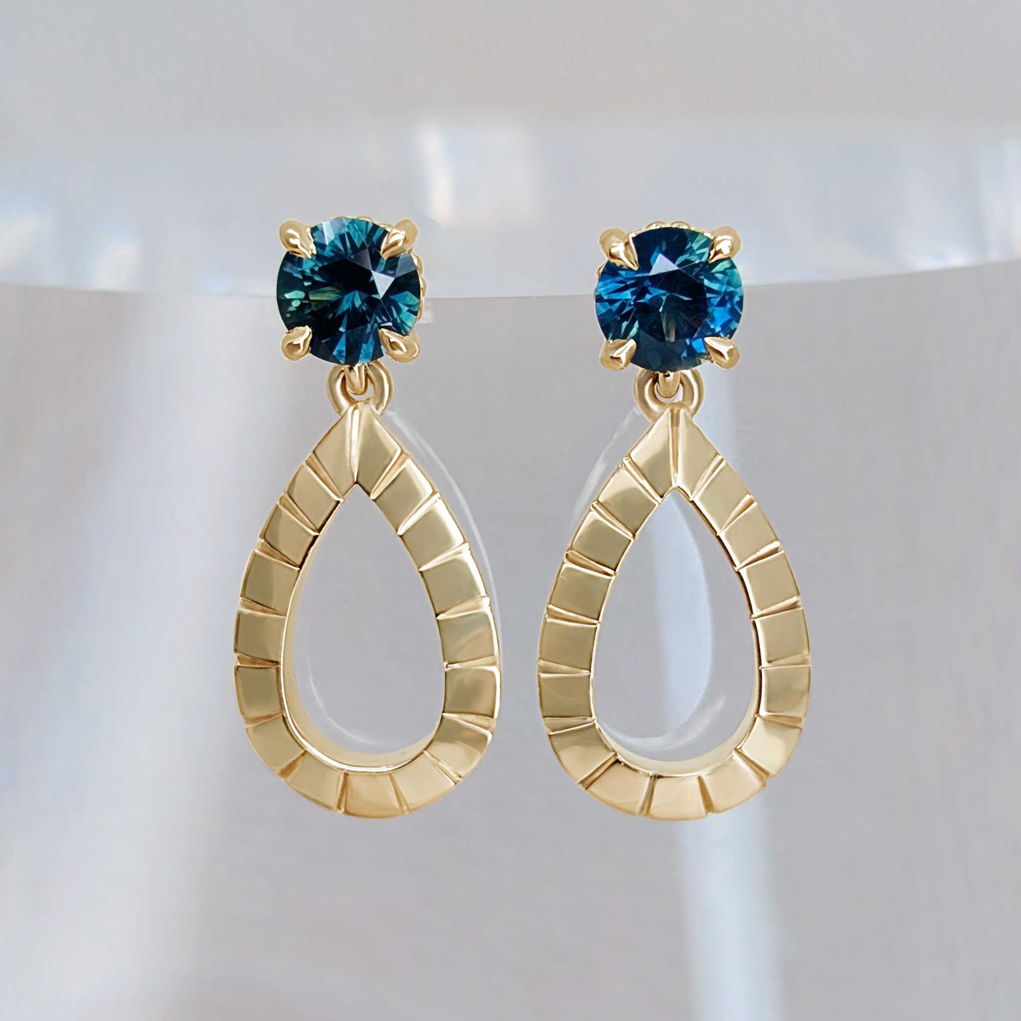 Australian parti and teal sapphire drop earrings