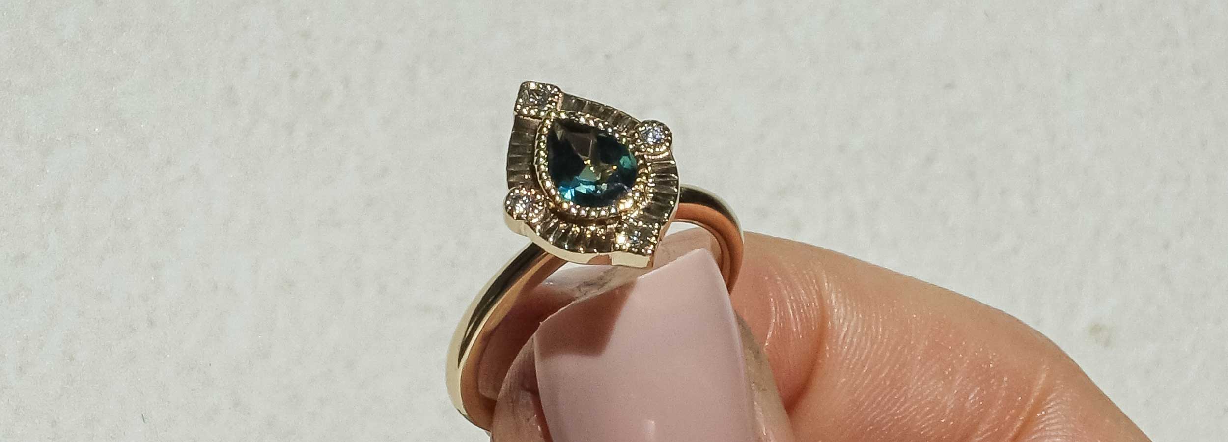 Pear shaped Australian sapphire and Australian gold ring