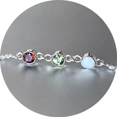 Garnet, peridot, opal birthstone bracelet