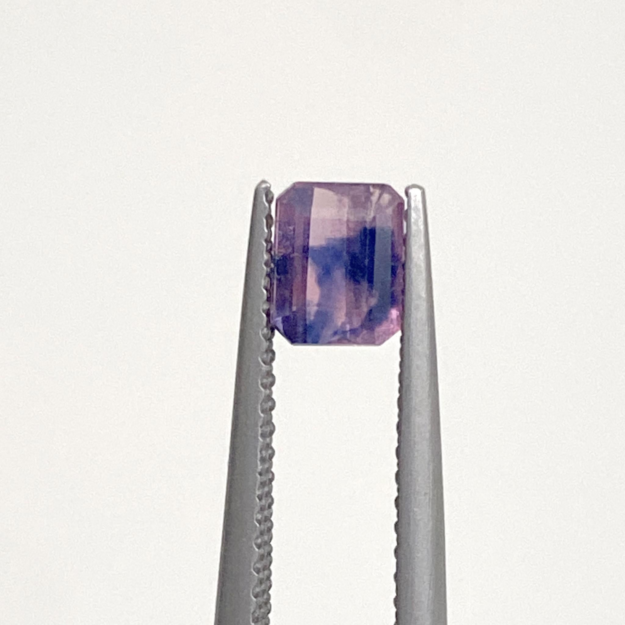 Emerald cut bi colour Tanzanian sapphire gemstone