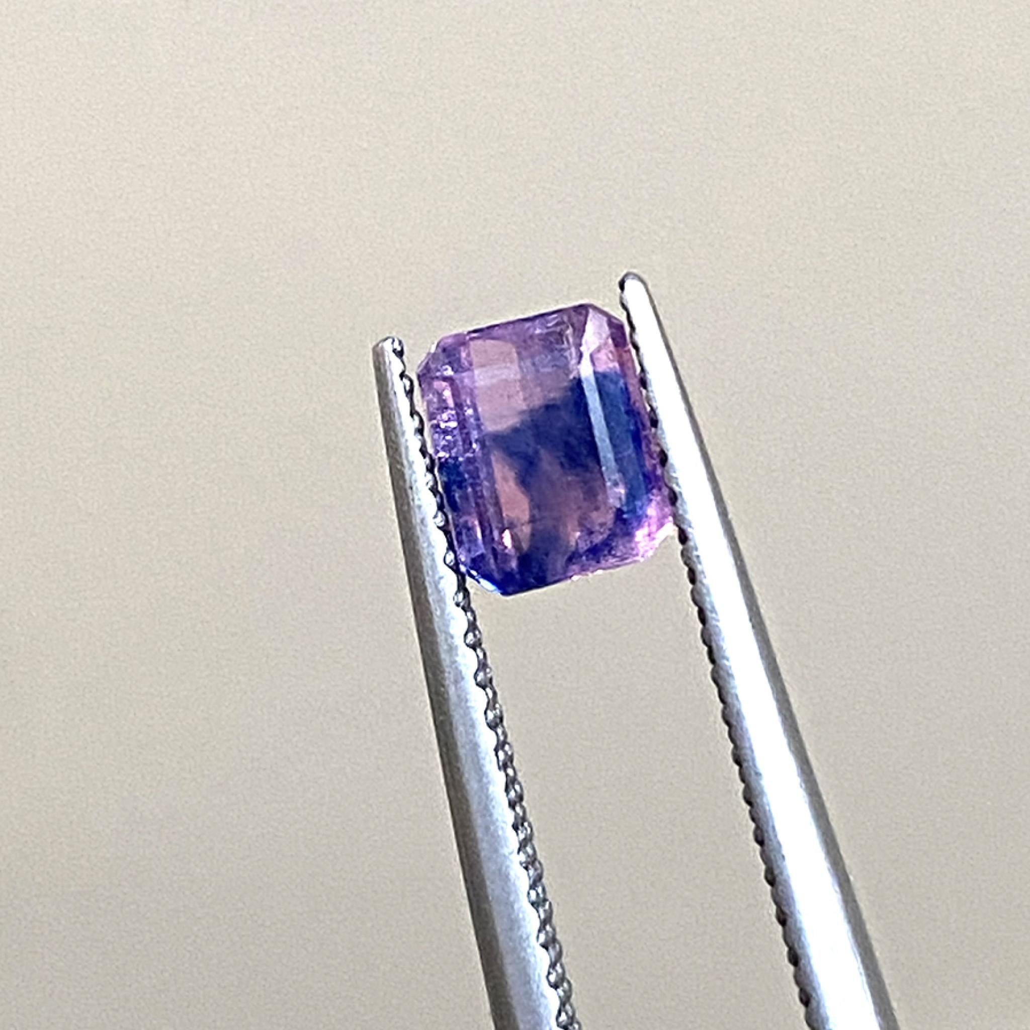 Emerald cut bi colour Tanzanian sapphire gem