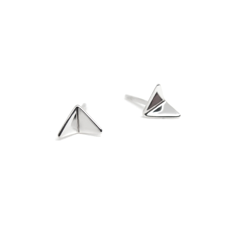 geometric paper planes silver stud earrings