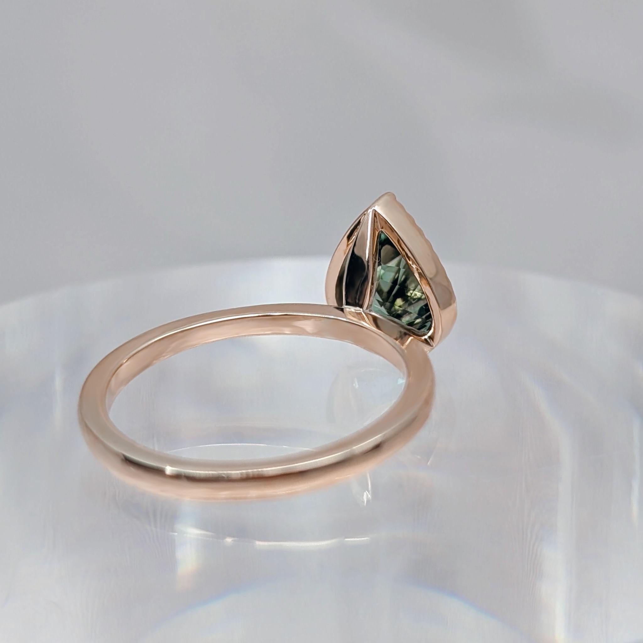 Pear Green tourmaline milgrain ring back