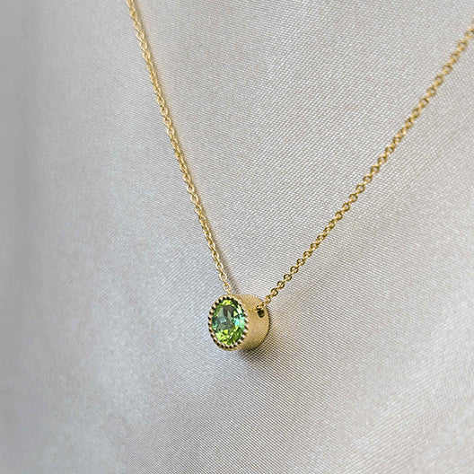 October birthstone tourmaline necklace with beaded details in gold