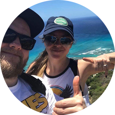 Luke and Alicia standing on a mountain