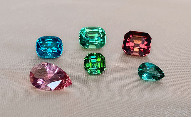 Neon blue, green, mint, teal and pink tourmalines