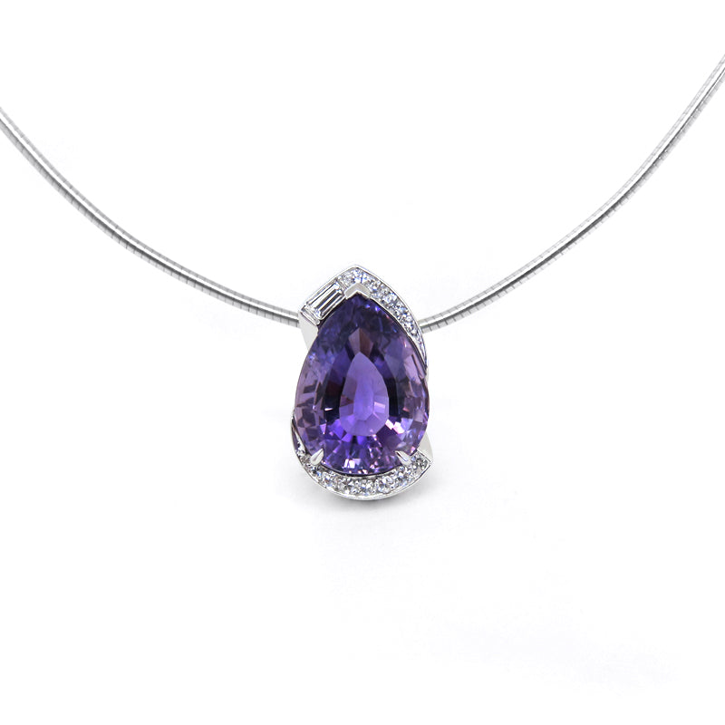 Pear shaped deep purple amethyst pendant