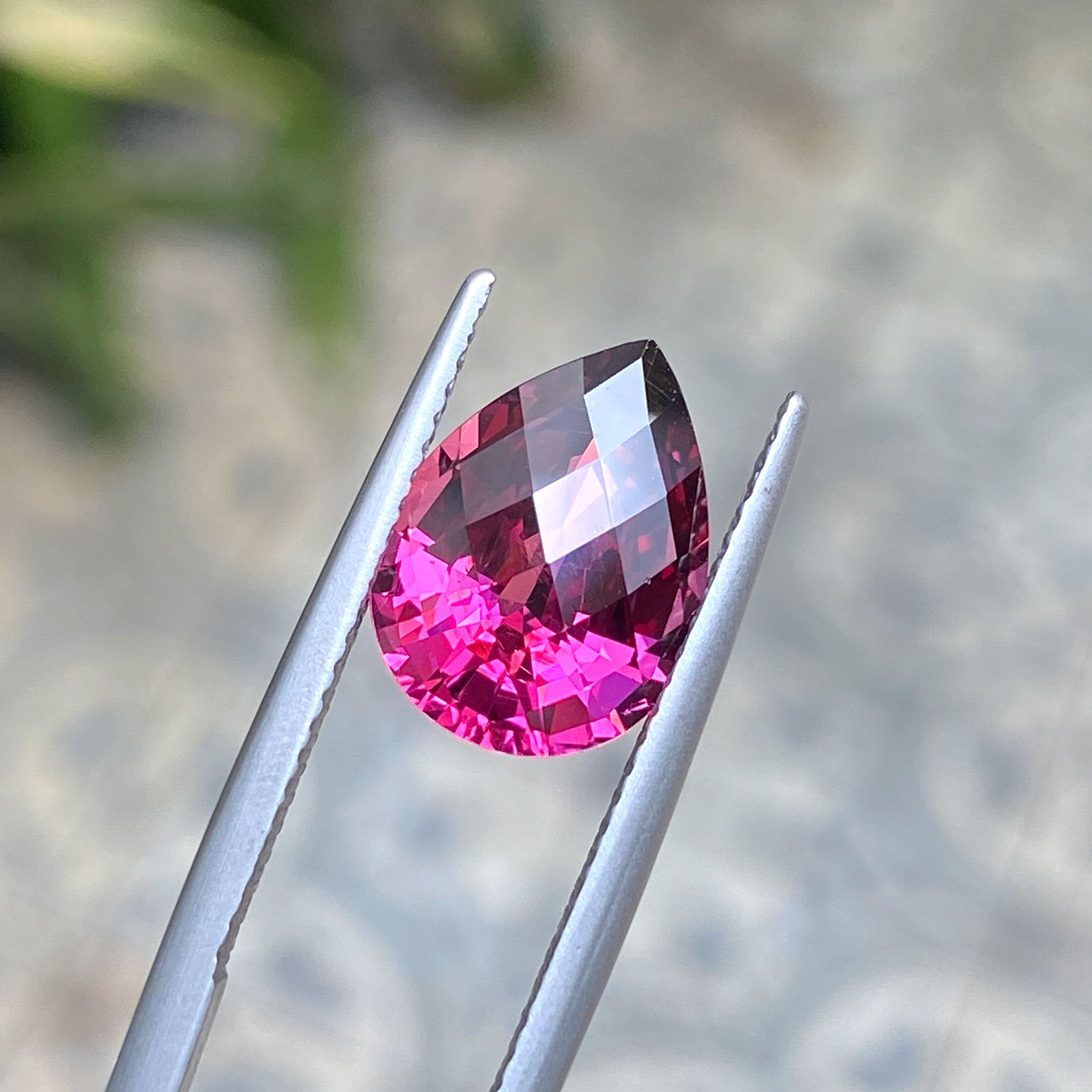 Pear checkerboard cut garnet in burgundy