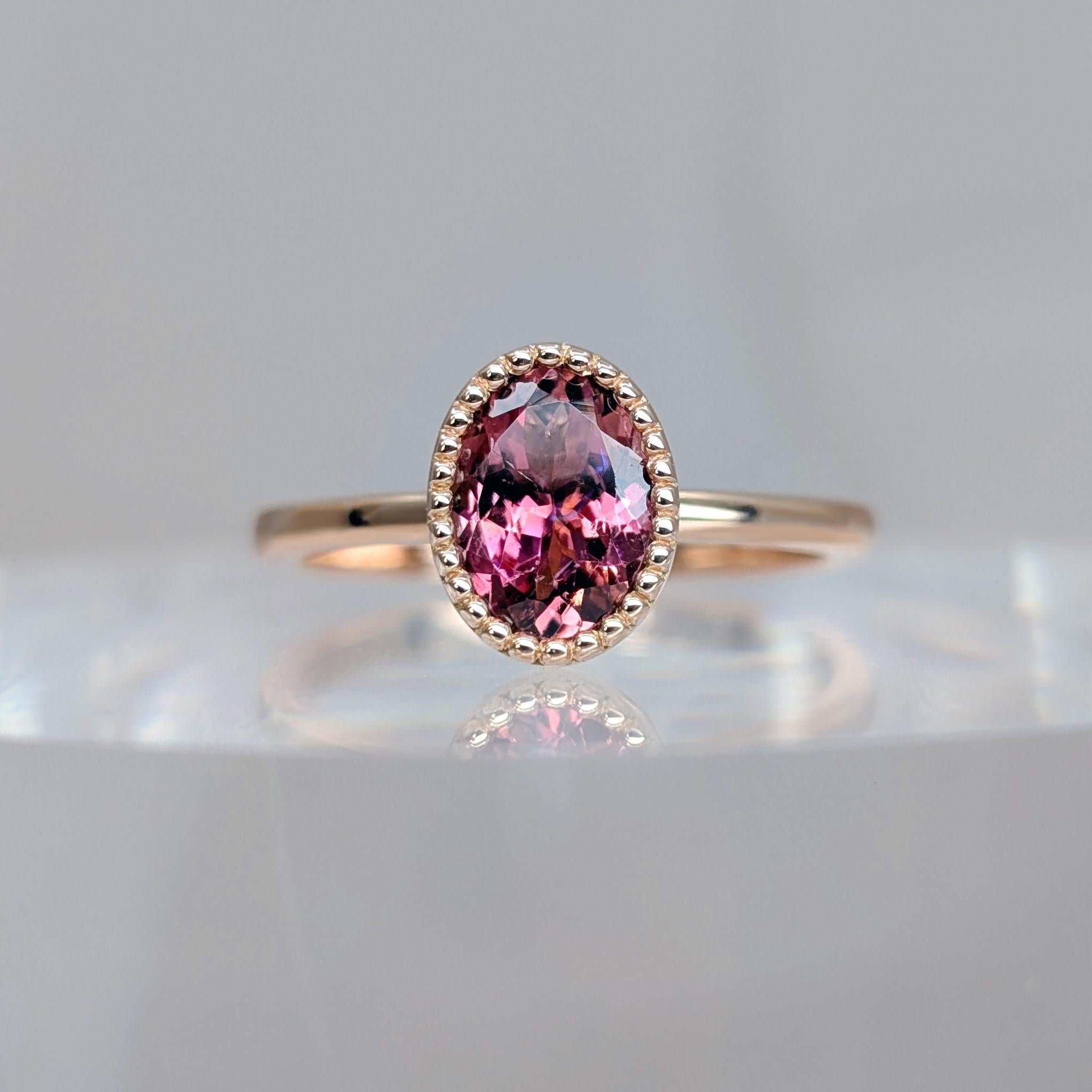 pink tourmaline milgrain ring