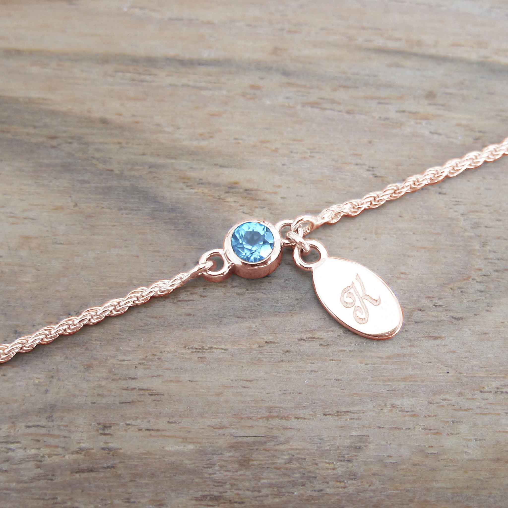 Rose gold aquamarine March birthstone bracelet