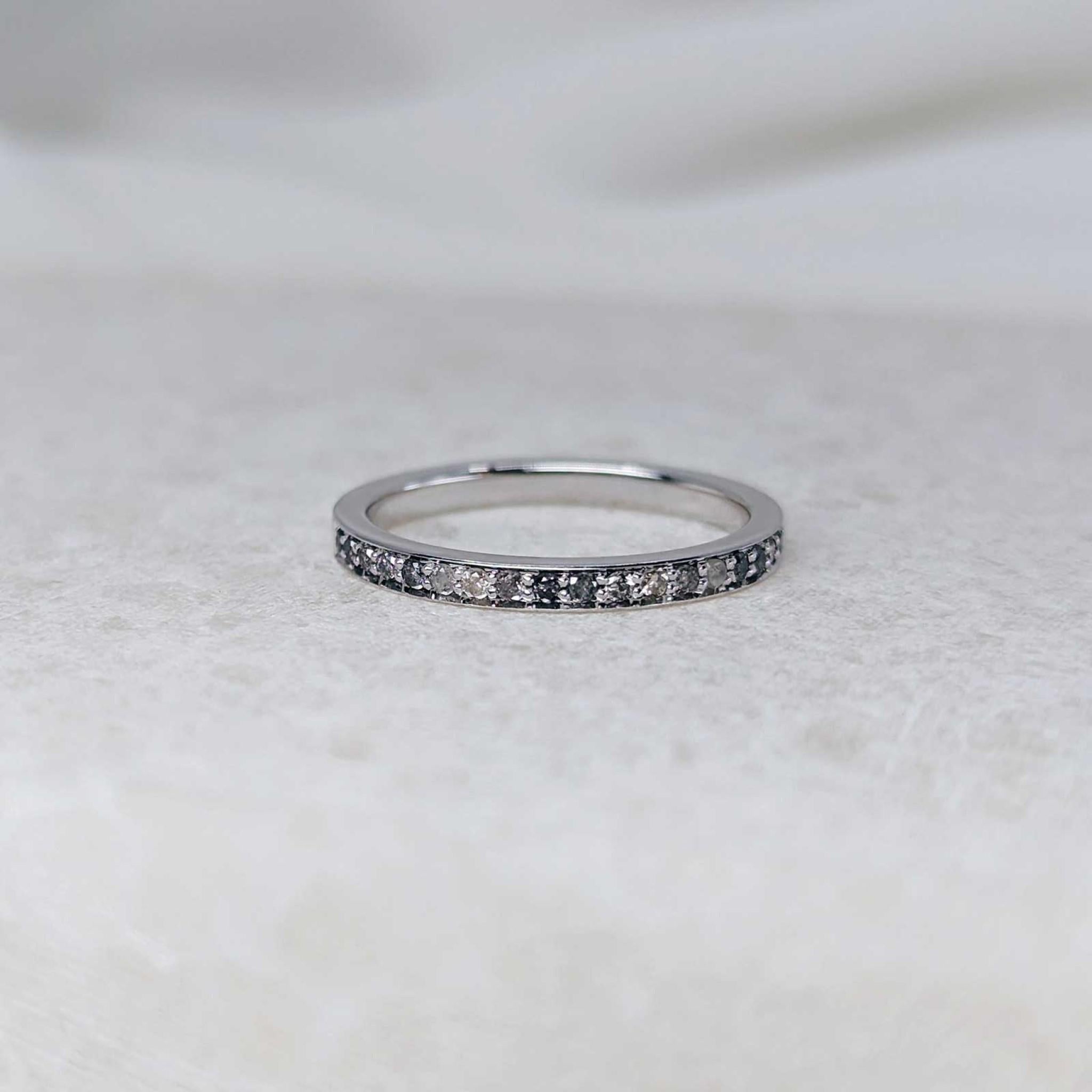 Salt and pepper diamond platinum wedding band