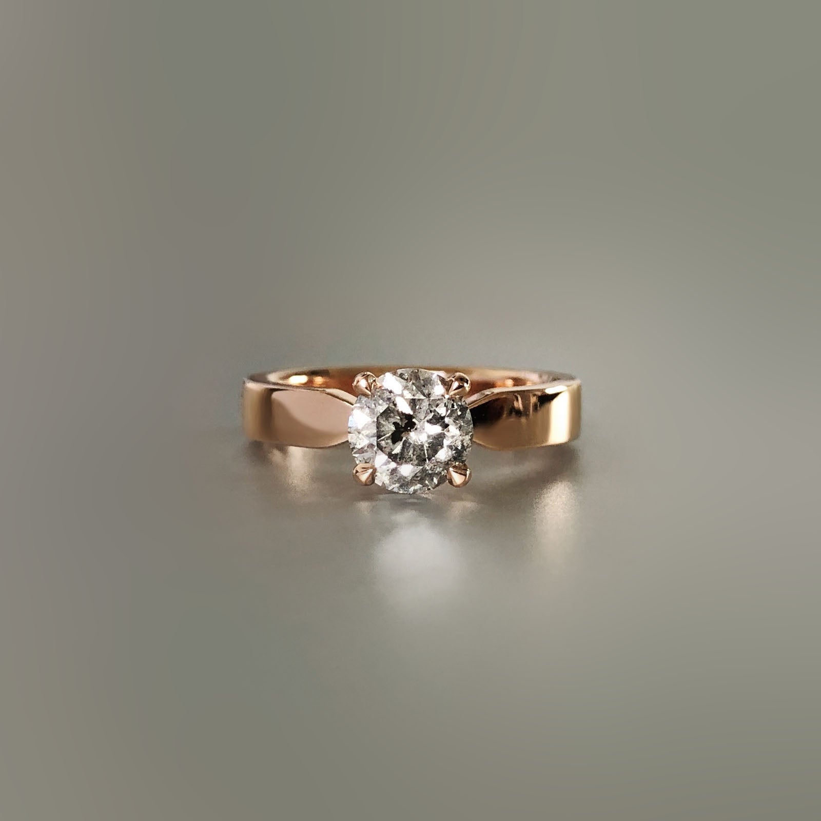 Salt and pepper diamond ring with rose gold wide band