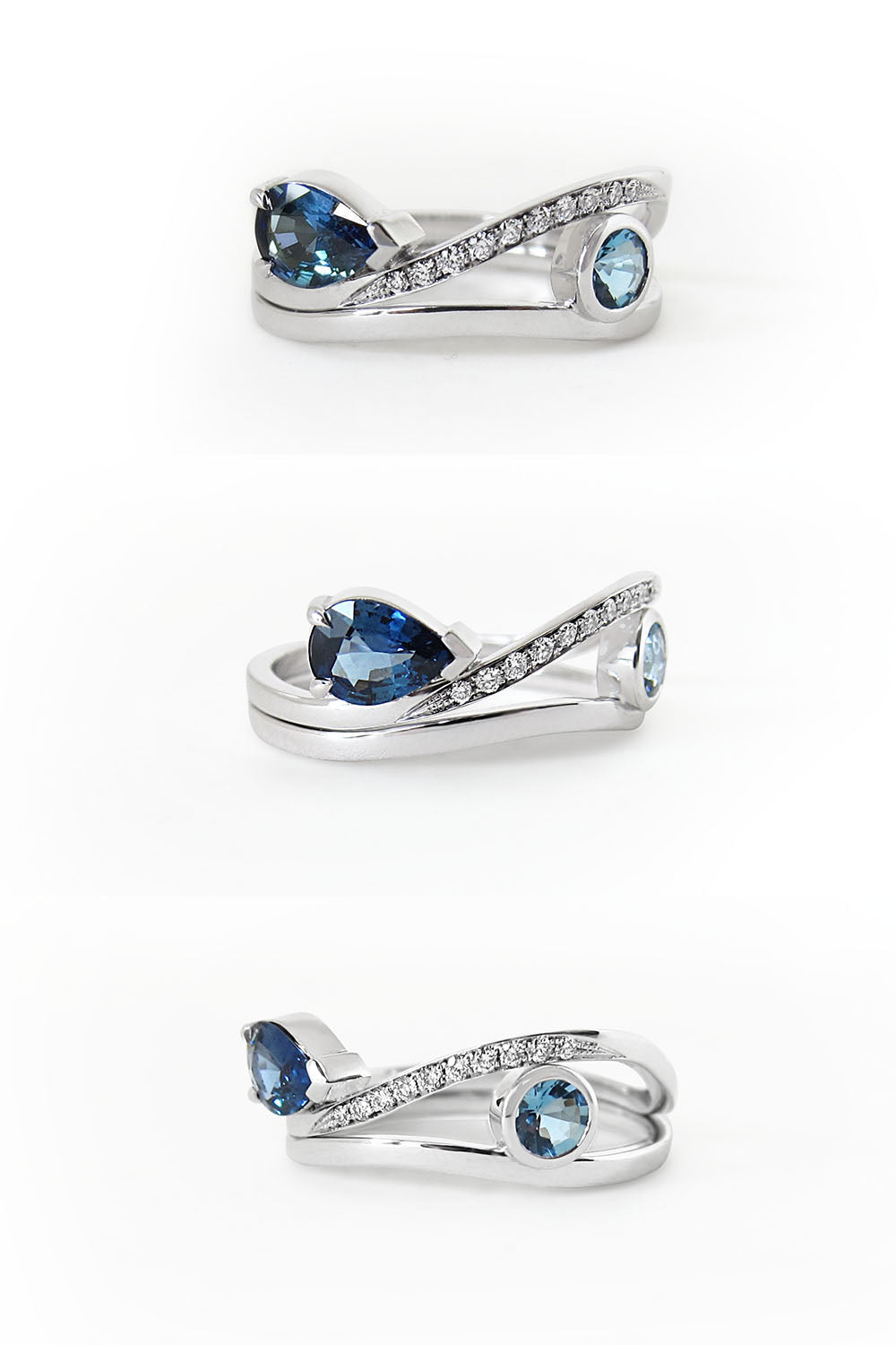 Sapphire aquamarine and diamond white gold ring