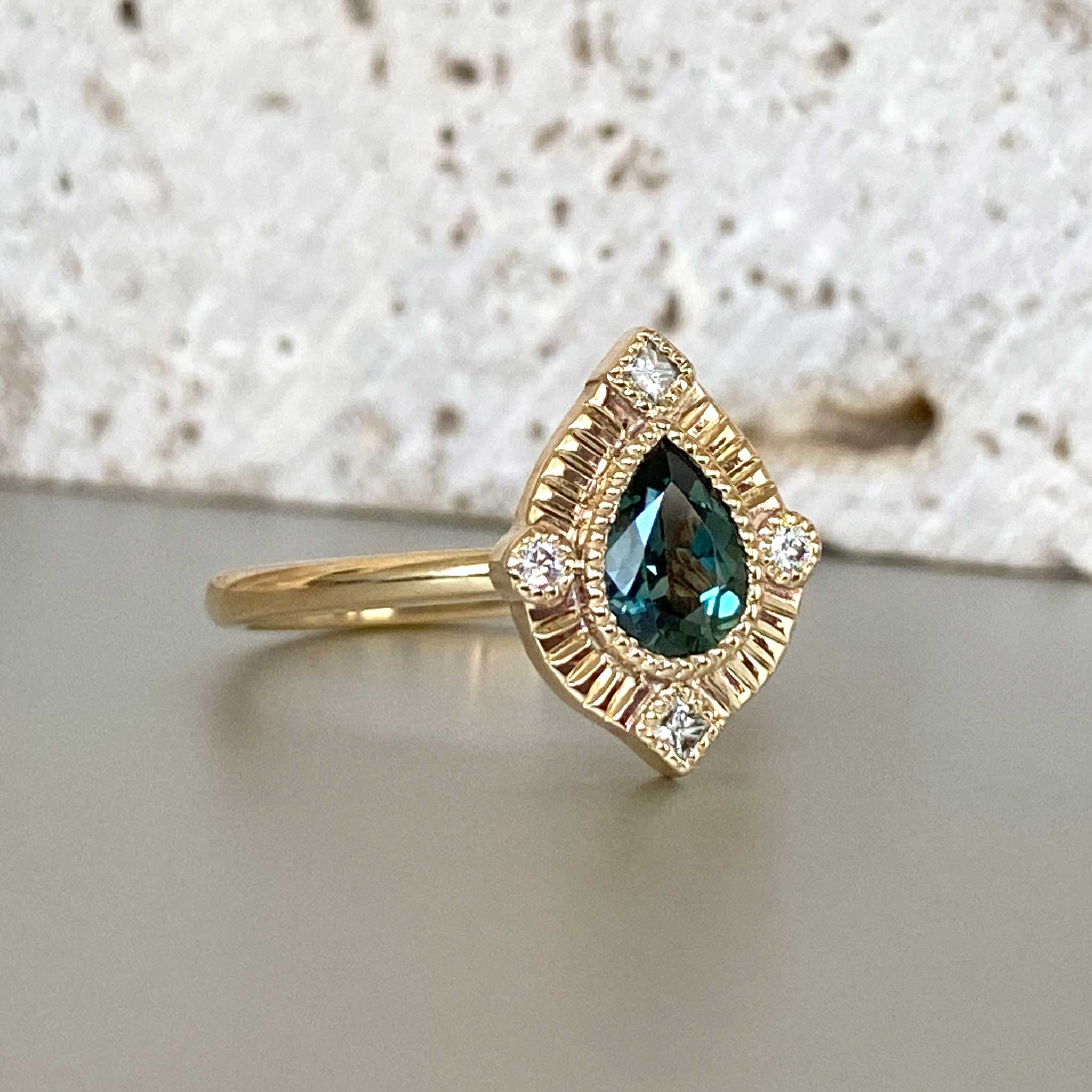 Sustainable engagement ring with Australian sapphire and recycled gold