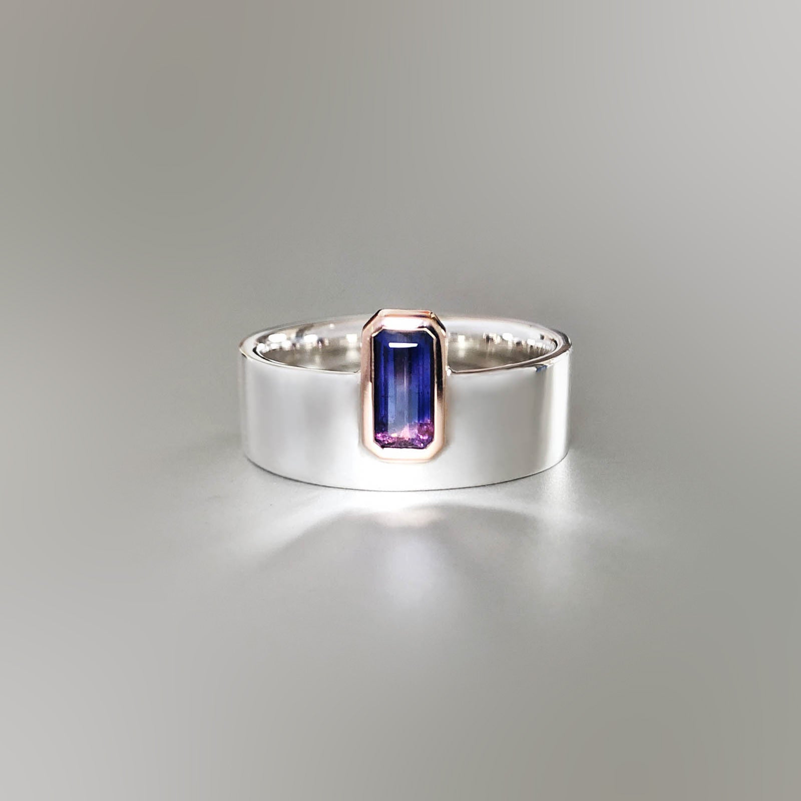 Tanzanian sapphire rose gold and palladium silver ring