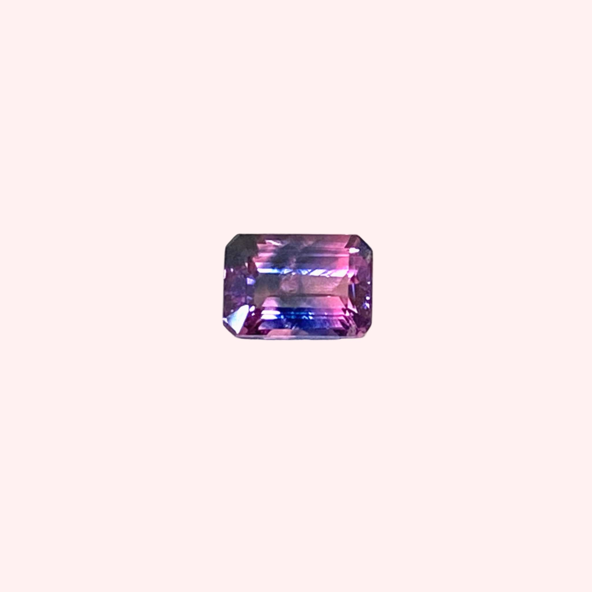 Till Dawn pink and blue emerald cut sapphire