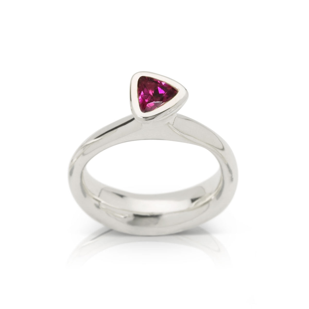 Isla Trilliant rhodolite garnet ring