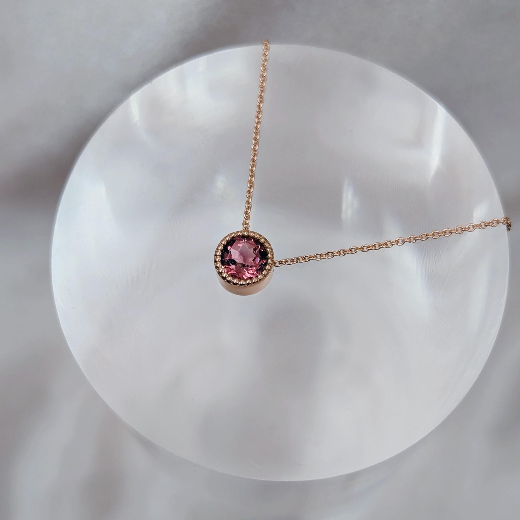 pink tourmaline necklace from Mille collection displayed