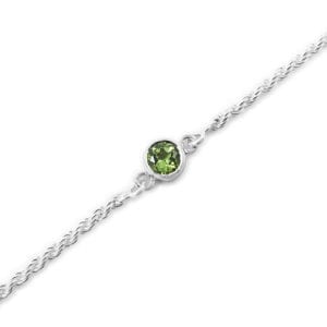 Unique peridot gemstone bracelet with sterling silver rope chain