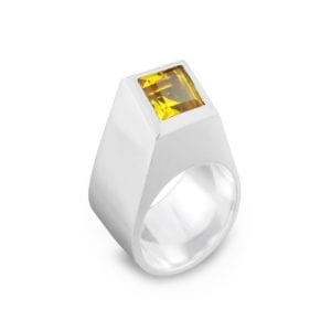 Citrine cocktail ring with princess cut gemstone in solid sterling silver