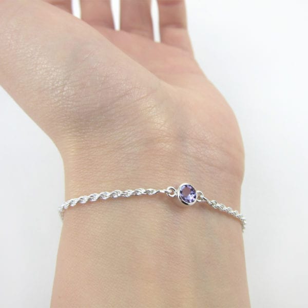 Pale amethyst gemstone bracelet with a sterling silver rope chain