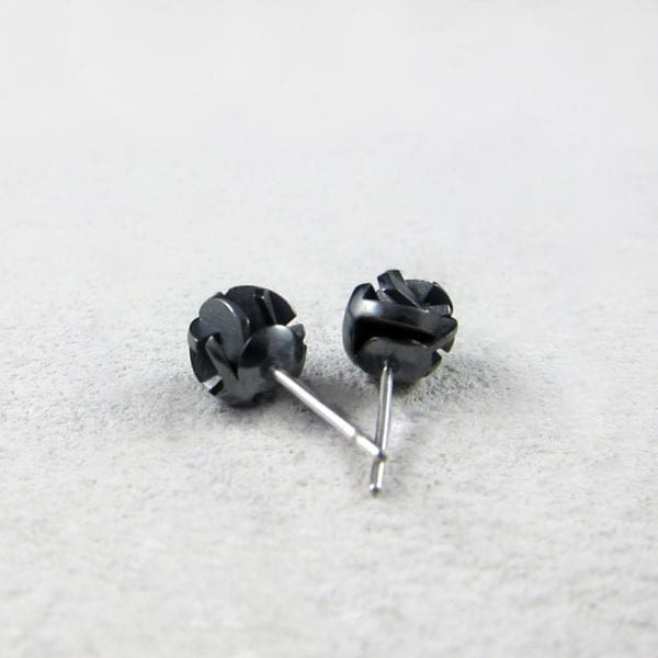 Black 3D printed silver stud earrings