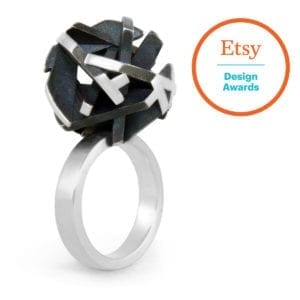 Geometric 3D printed silver ring