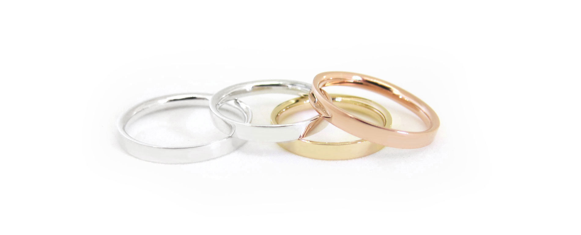Rose gold, yellow gold and white gold wedding bands