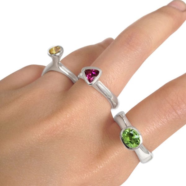 Contemporary gemstone rings in sterling silver