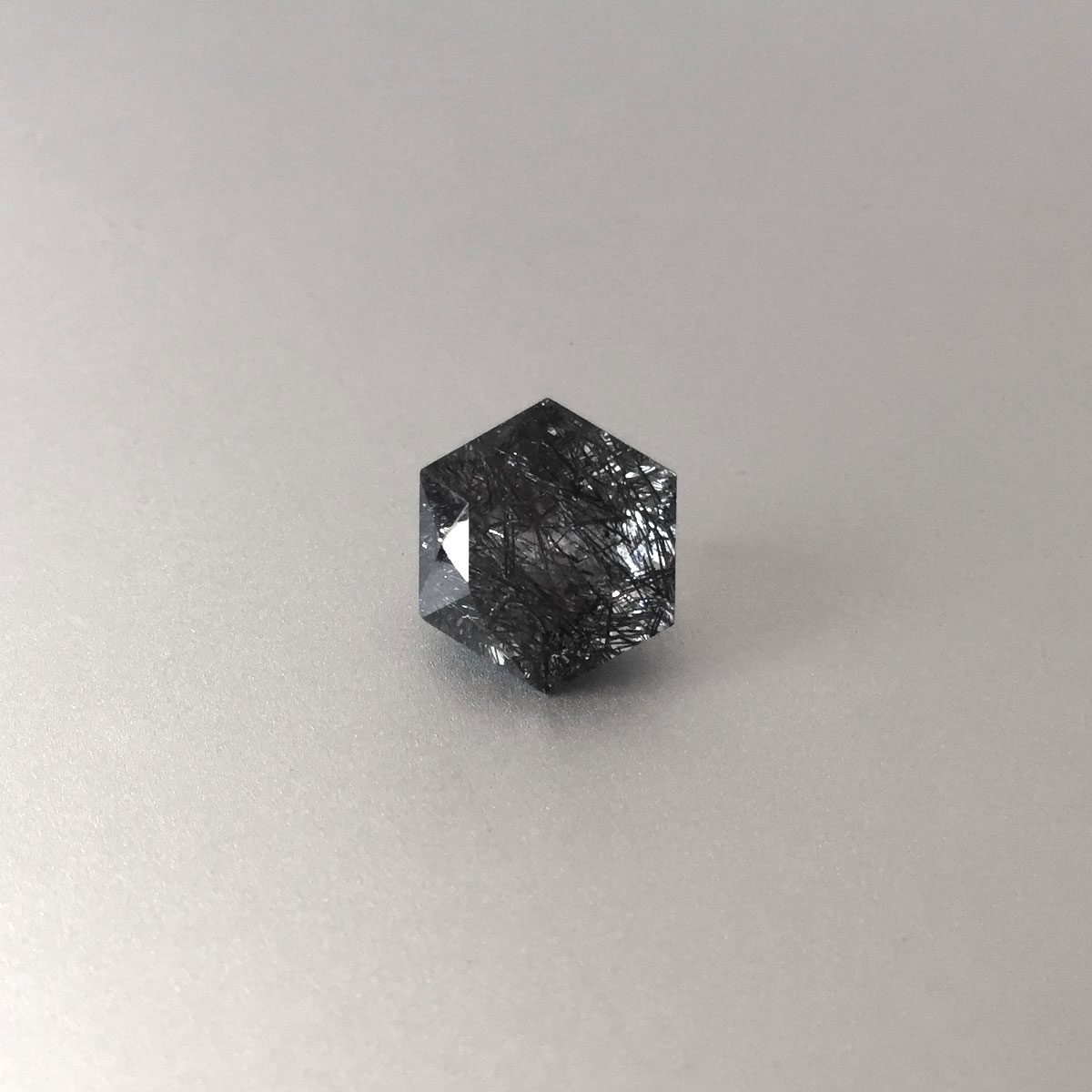 Black hexagon tourmalinated quartz