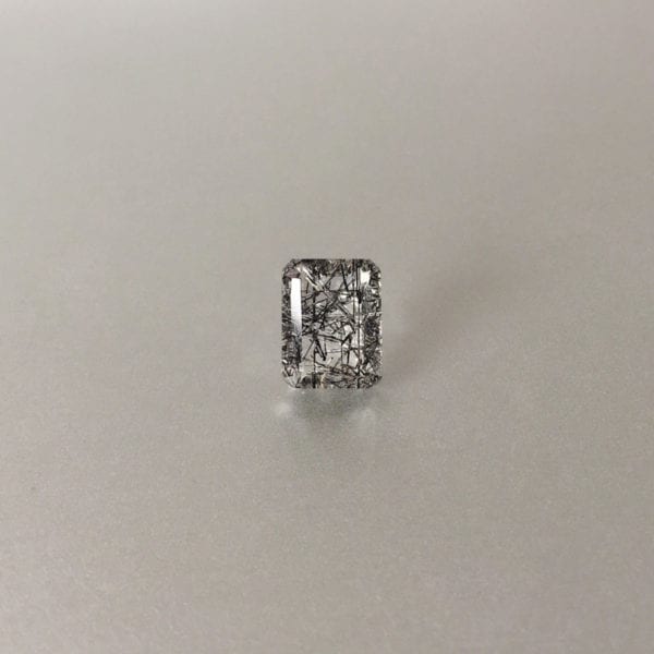 Emerald cut tourmalinated quartz for custom ring