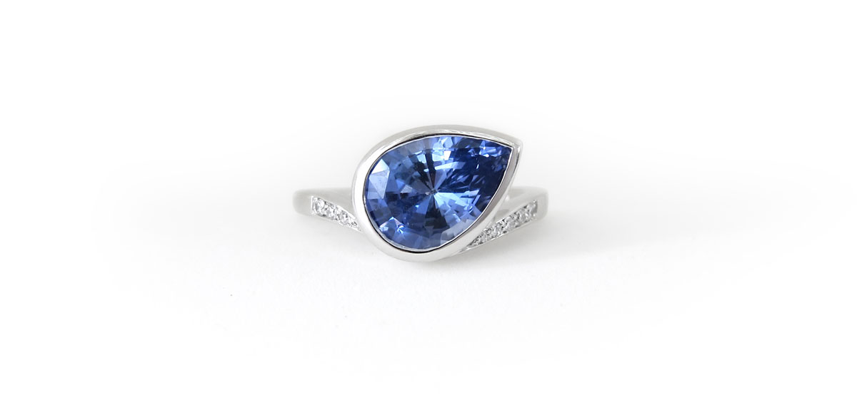 Custom made Ceylon sapphire white gold engagement ring with diamonds by Fairina Cheng